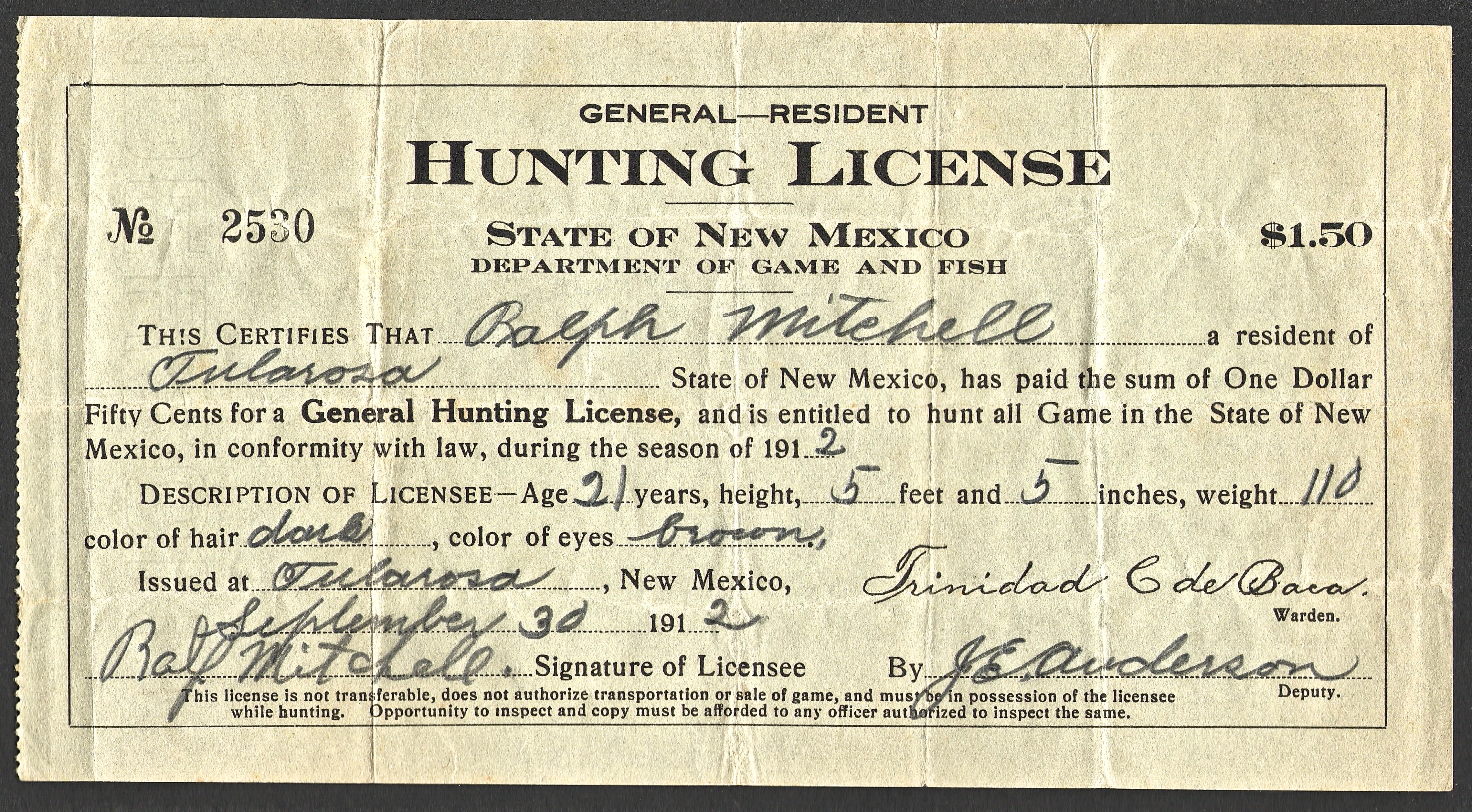 1912 State of New Mexico General Hunting License Waterfowl Stamps and More